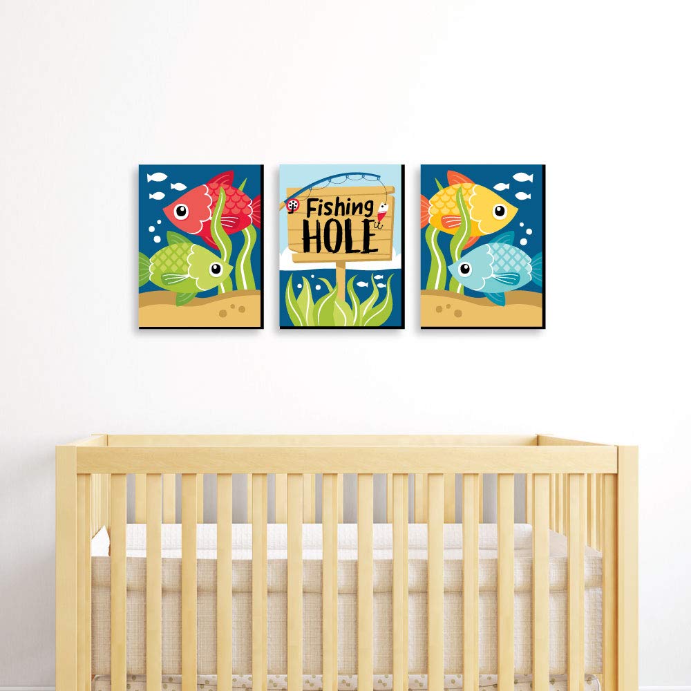 Discount fishing theme nursery Shop Amazon Big Dot of Happiness Let s Go Fishing Fish Themed Nursery Wall Art and Kids Room Decor 7.5 x 10 inches Set of 3 Prints Posters Prints